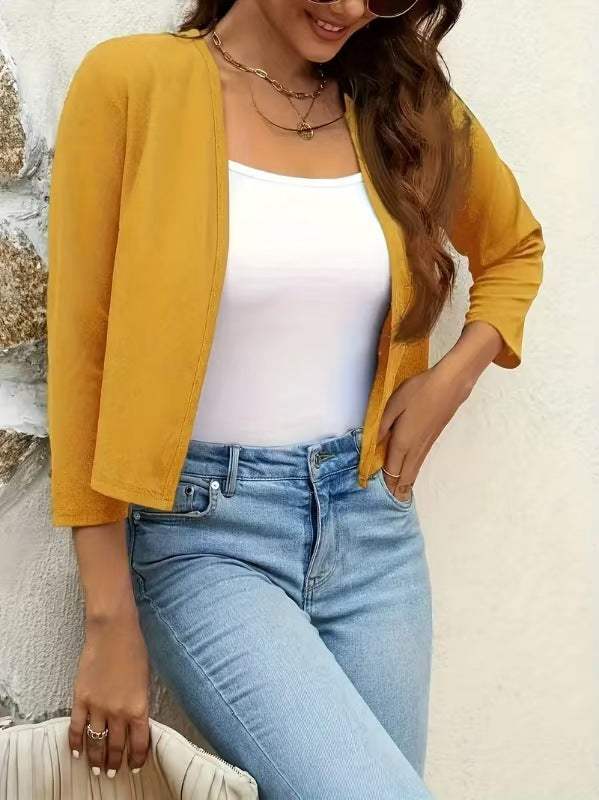 Damen Luftiger Cardigan mit offenem Frontdesign und ¾-Ärmeln Shopnory