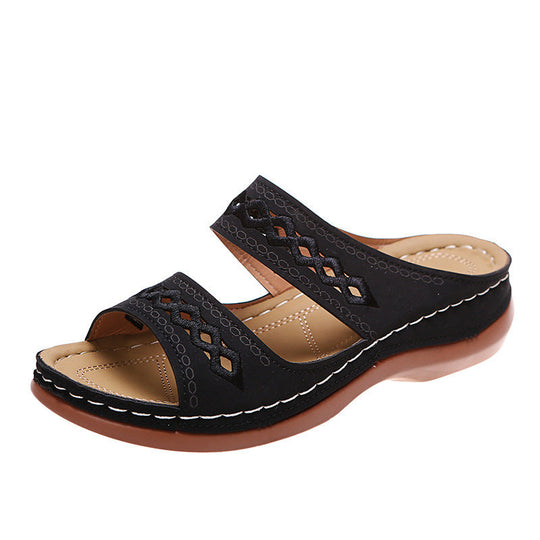 Damen Komfortable Hausschuhe mit breiten Riemen und auffälligen Nähten Shopnory