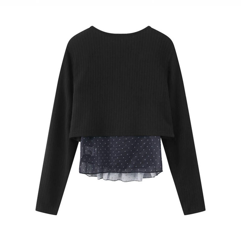 Damen Zweiteiliges Langarm-Top mit Knotenvorderseite und zartem Chiffon-Untertop Shop Nory