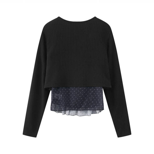 Damen Zweiteiliges Langarm-Top mit Knotenvorderseite und zartem Chiffon-Untertop Shop Nory