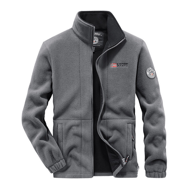 Herren Fleece-Outdoorjacke mit durchgehendem Reißverschluss, Stehkragen und Reißverschlusstaschen Shop Nory