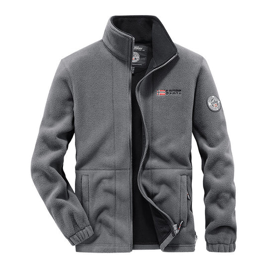 Herren Fleece-Outdoorjacke mit durchgehendem Reißverschluss, Stehkragen und Reißverschlusstaschen Shop Nory