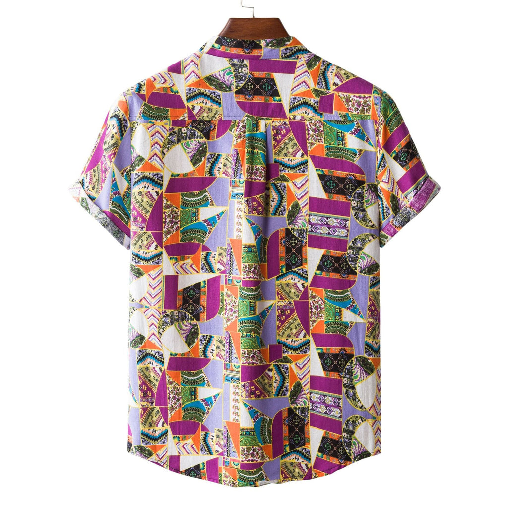 Herren Kurzarmhemd mit auffälligem Patchwork-Muster