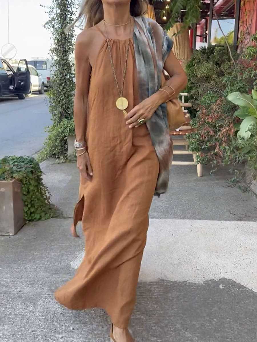 Damen Maxikleid mit Spaghettiträgern und elegantem fließendem Schnitt