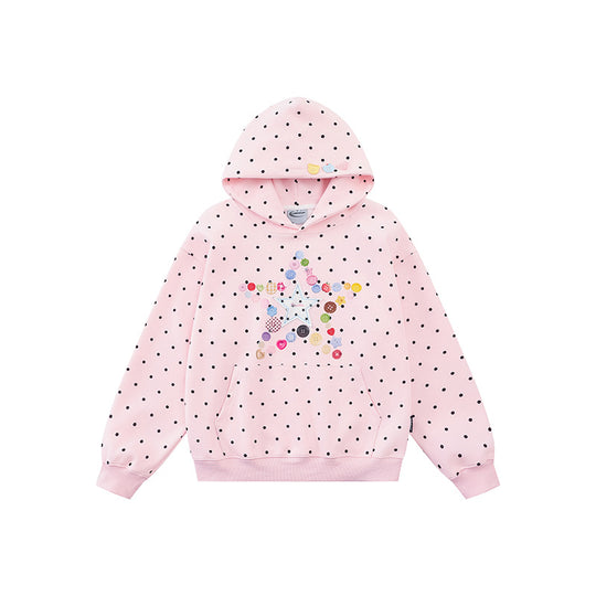 Damen Kapuzenpullover mit Knopf‑Sternapplikation, Polka‑Dot‑Allover und Kängurutasche Shop Nory
