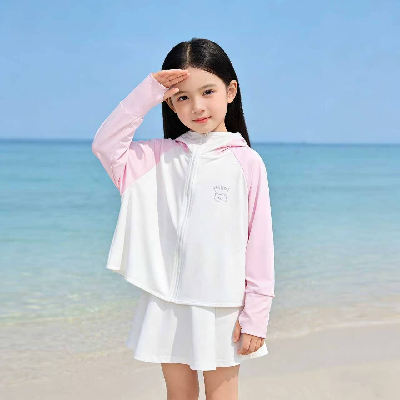 Damen nan leichte Kinder-Sonnenjacke mit Kapuze, atmungsaktivem Material und UV-Schutz  Shopnory