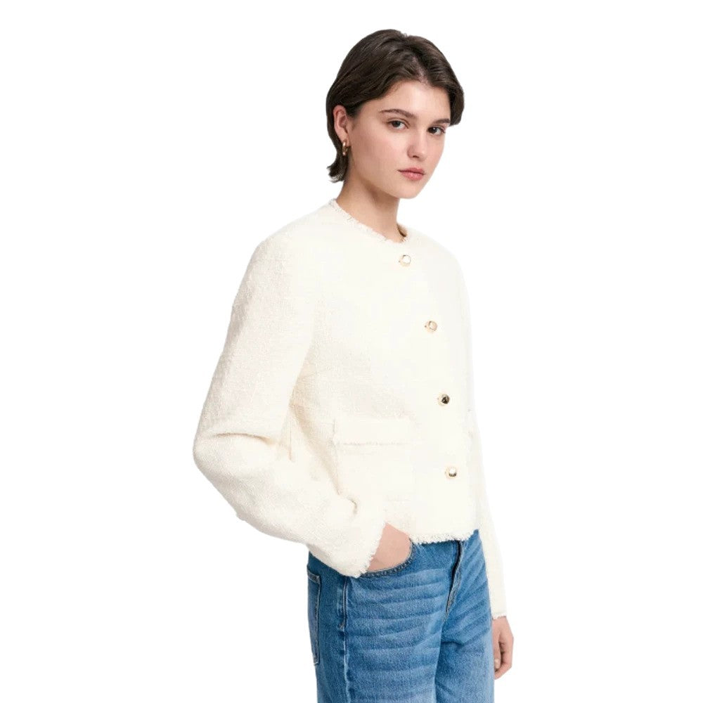 Damen Kurzblazer aus Bouclé mit Perlmuttknöpfen Shop Nory