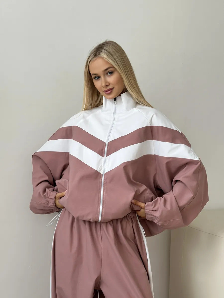 Damen Oversized Windbreaker-Set mit Reißverschlussjacke und elastischer Bundhose Shop Nory