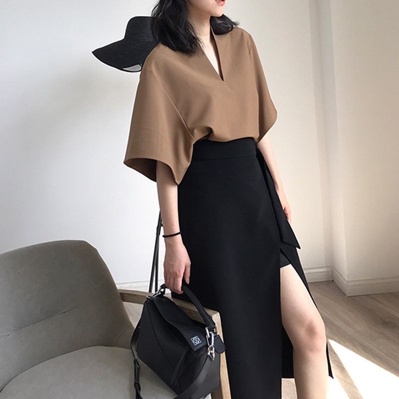 Damen Elegante Bluse mit V-Ausschnitt und weitem Schnitt Shop Nory