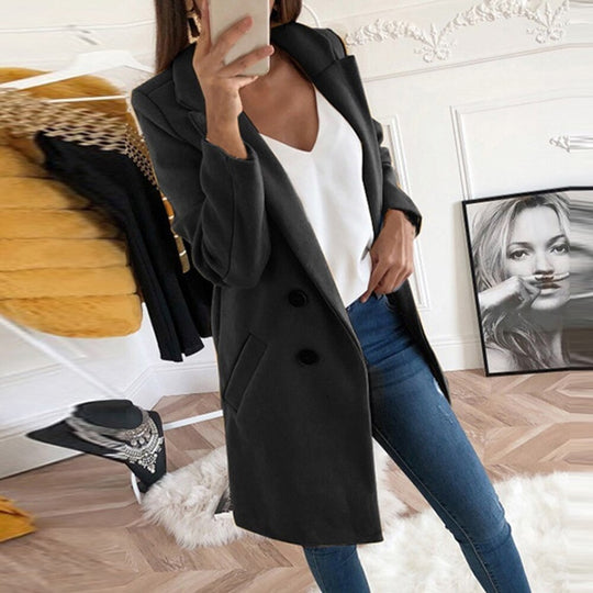 Damen Longline Wolloptik Mantel‑Blazer mit Reverskragen Shop Nory