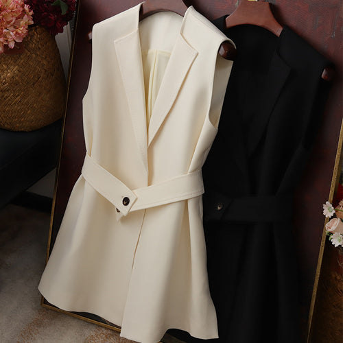 Damen Ärmellose Blazer-Weste mit Taillengürtel Shop Nory