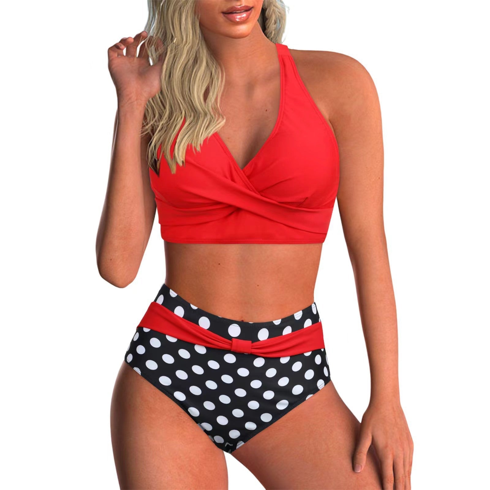 Damen Hochtailliertes Bikini-Set mit elegantem Wickeloberteil Shopnory