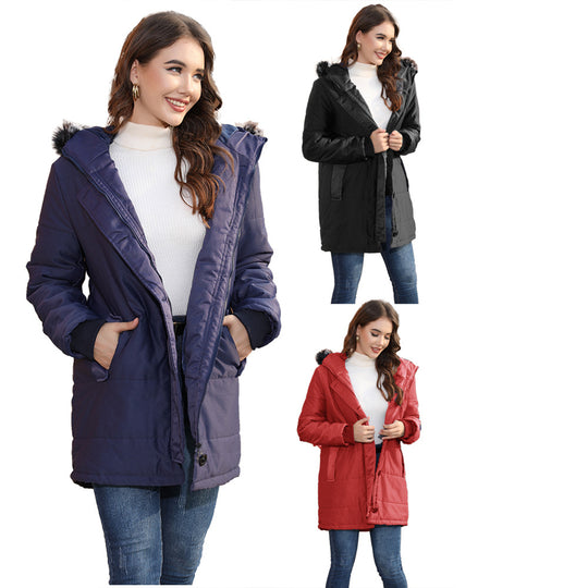 Damen Lang geschnittener Steppparka mit Kapuze, Tunnelzug & Kunstfellbesatz Shop Nory