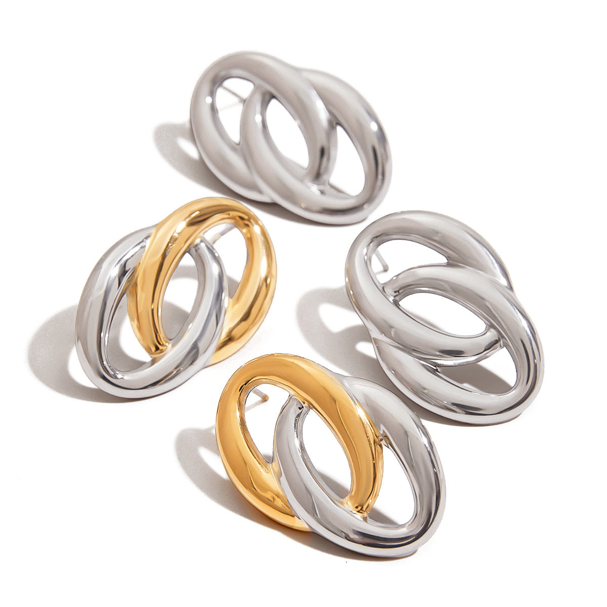 Damen Edelstahl Ohrringe mit modernem Doppelring-Design Shop Nory