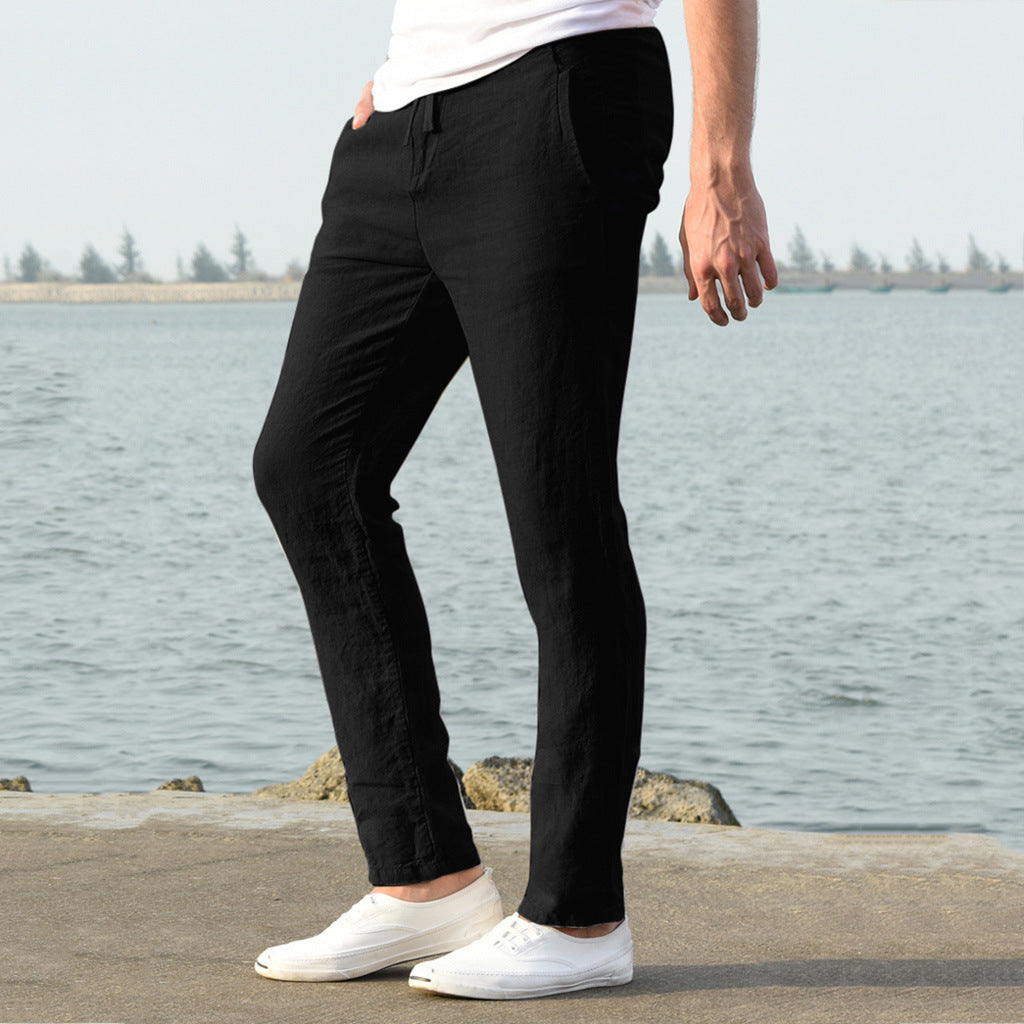 Herren lässige Leinenhose mit elastischem Bund und seitlichen Taschen ShopNory