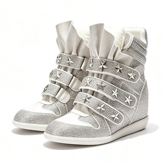 Damen Keil-Sneaker mit verstecktem Absatz, Strassbesatz und Sternnieten Shop Nory
