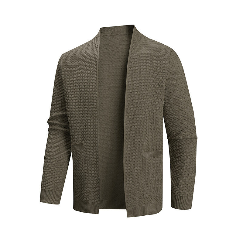Herren offener Waffelstrick-Cardigan mit Schalkragen, aufgesetzten Taschen und gerippten Bündchen Shop Nory