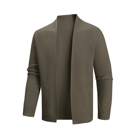 Herren offener Waffelstrick-Cardigan mit Schalkragen, aufgesetzten Taschen und gerippten Bündchen Shop Nory