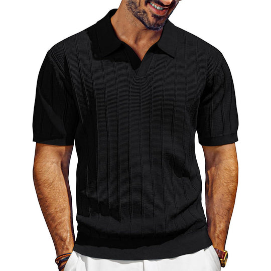 Herren leichtes Kurzarm Strick-Poloshirt mit strukturiertem Rippmuster Shop Nory