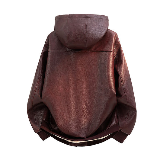 Herren Kapuzenjacke aus Leder mit Teddyfutter Shop Nory