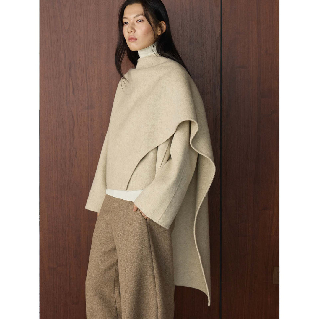 Damen Cape Mantel mit asymmetrischem Überwurf und Wollmix Shop Nory