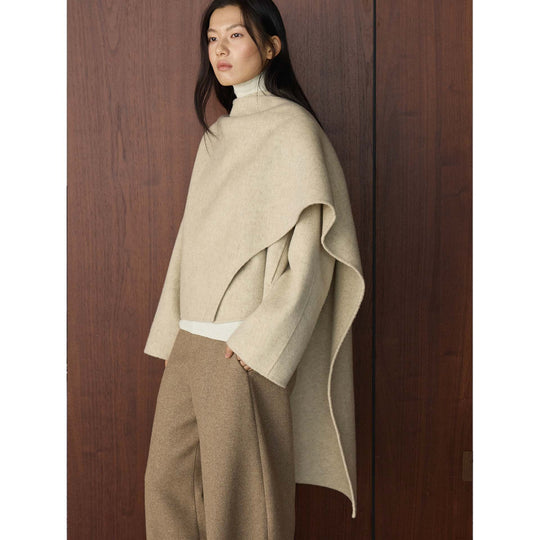 Damen Cape Mantel mit asymmetrischem Überwurf und Wollmix Shop Nory
