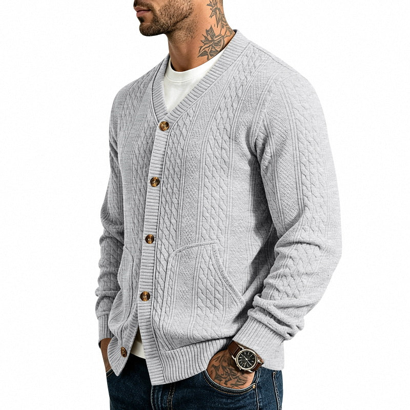 Herren Strukturierter Strickcardigan mit V-Ausschnitt und Zopfmuster Shop Nory