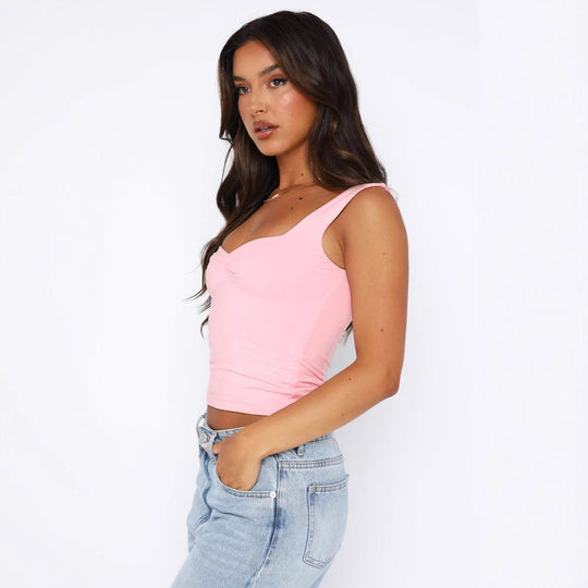 Damen figurbetontes Crop-Top mit breiten Trägern und V-Ausschnitt