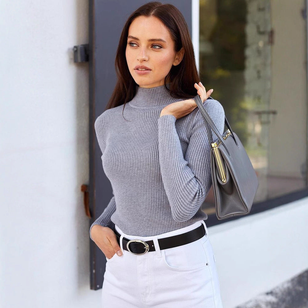 Damen Kurzgeschnittener Rippstrick‑Rollkragenpullover mit taillierter Passform Shop Nory