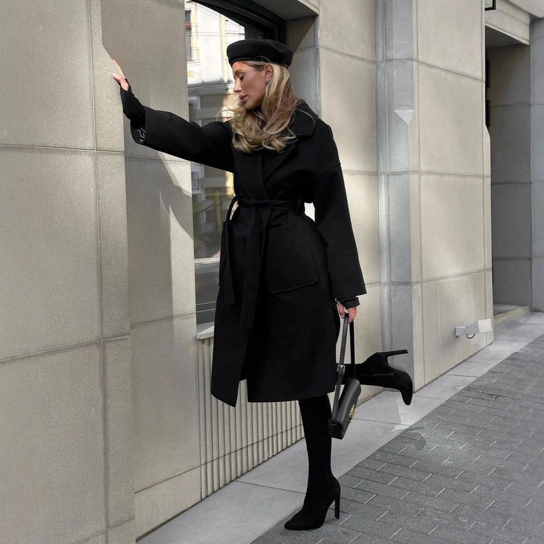 Damen Wickelmantel aus Wollmix mit Taillengürtel und aufgesetzten Taschen Shop Nory