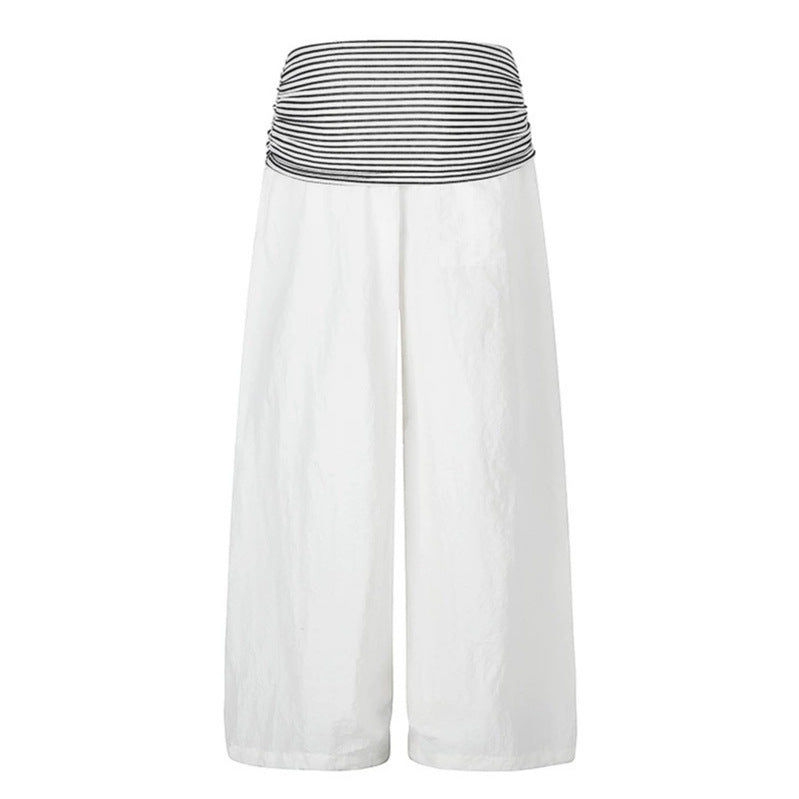 Damen Weite Palazzo-Hose mit hohem, gestreiftem Komfortbund und Statement-Print Shop Nory