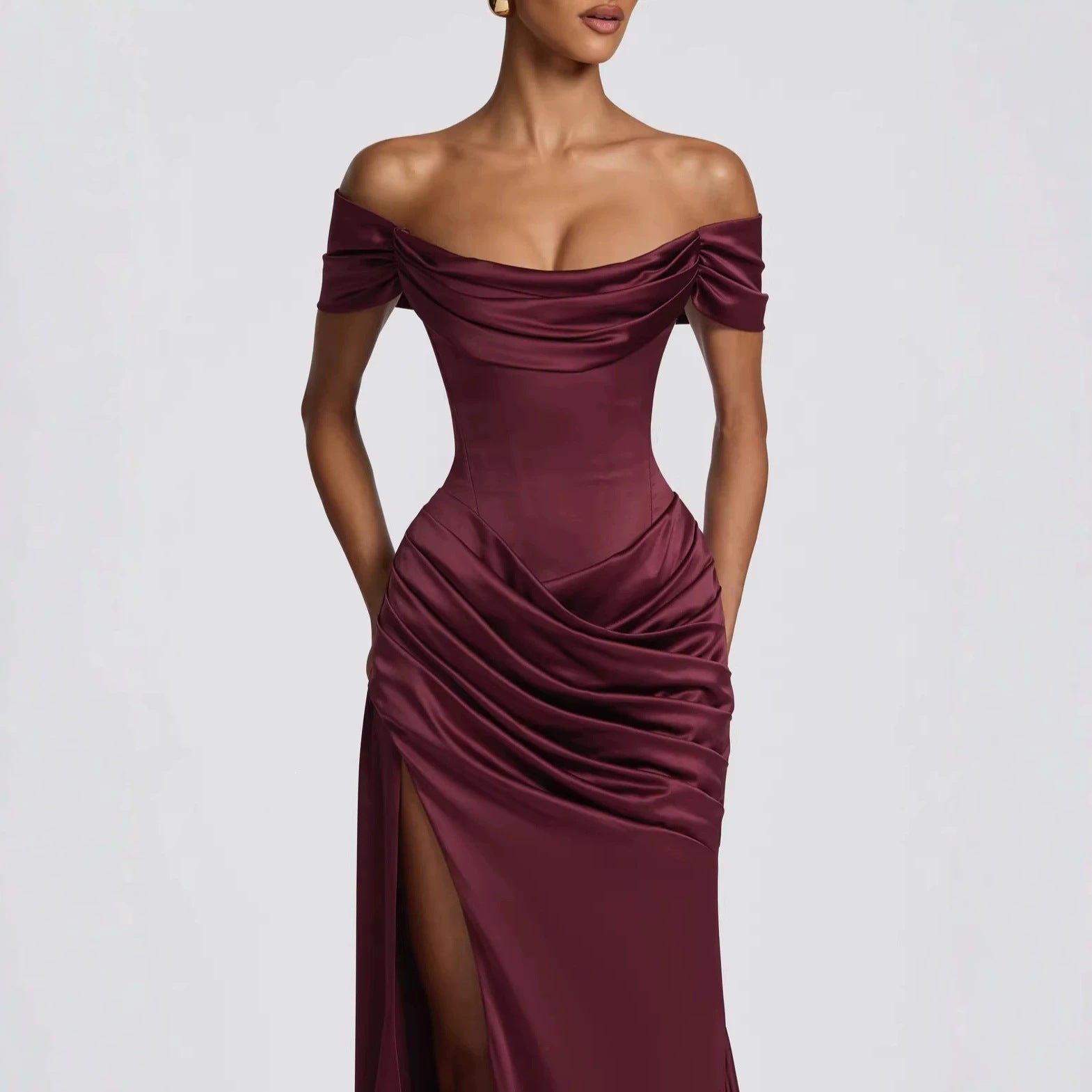 Damen Elegantes Off-Shoulder-Maxikleid mit seitlichem Schlitz