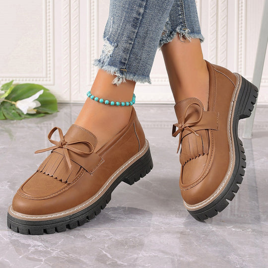 Damen modische Fransen-Loafer mit dekorativer Schleife und grober Profilsohle Shop Nory
