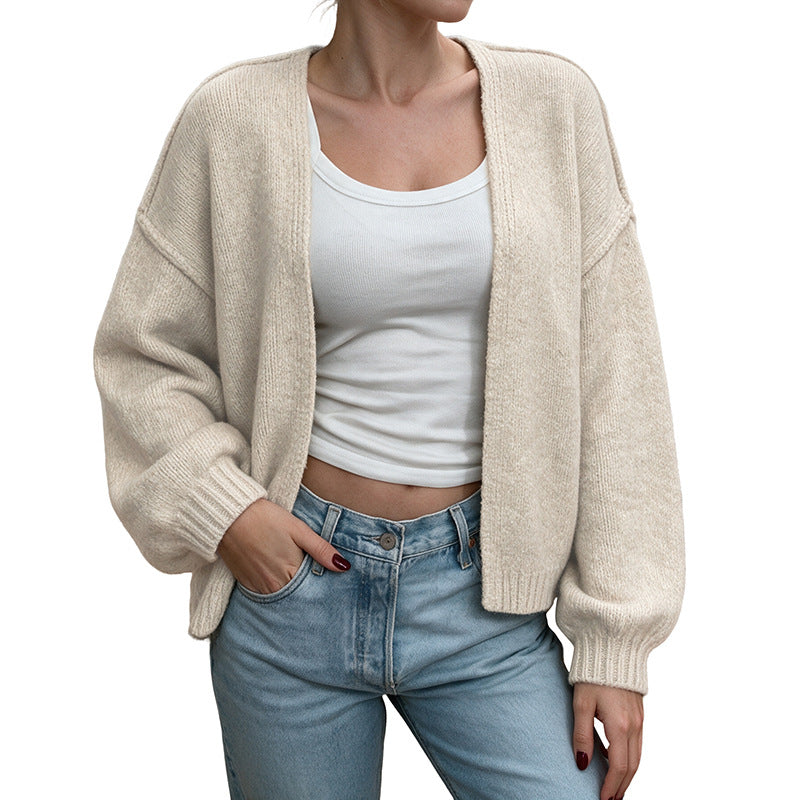 Damen Oversize-Strickcardigan mit Ballonärmeln und offener Front Shop Nory