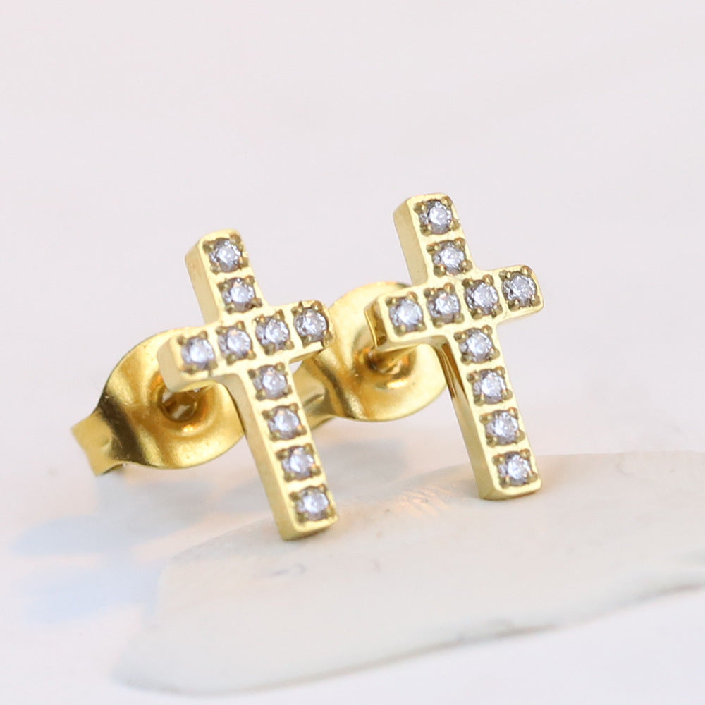 Damen Ohrstecker im Kreuzdesign mit funkelnden Zirkonia Shop Nory