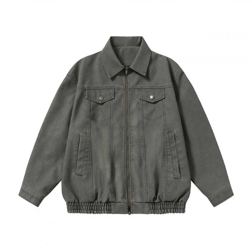 Unisex Boxy-Jeansjacke im Worker-Look mit durchgehendem Reißverschluss, Hemdkragen und elastischem Saum Shop Nory