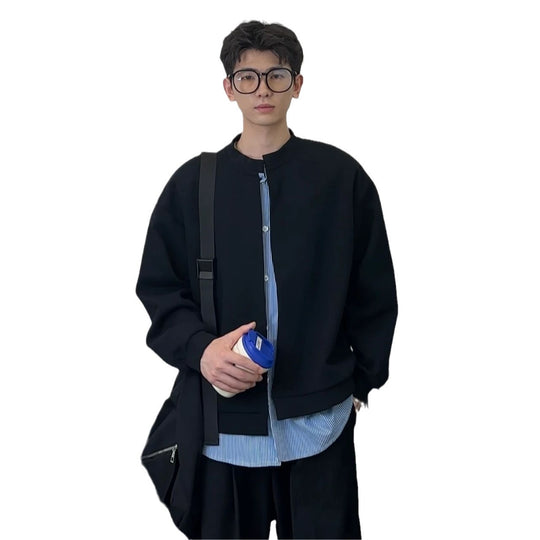 Herren Sweatshirt im Lagenlook mit verdeckter Knopfleiste und Rundhalsausschnitt Shop Nory