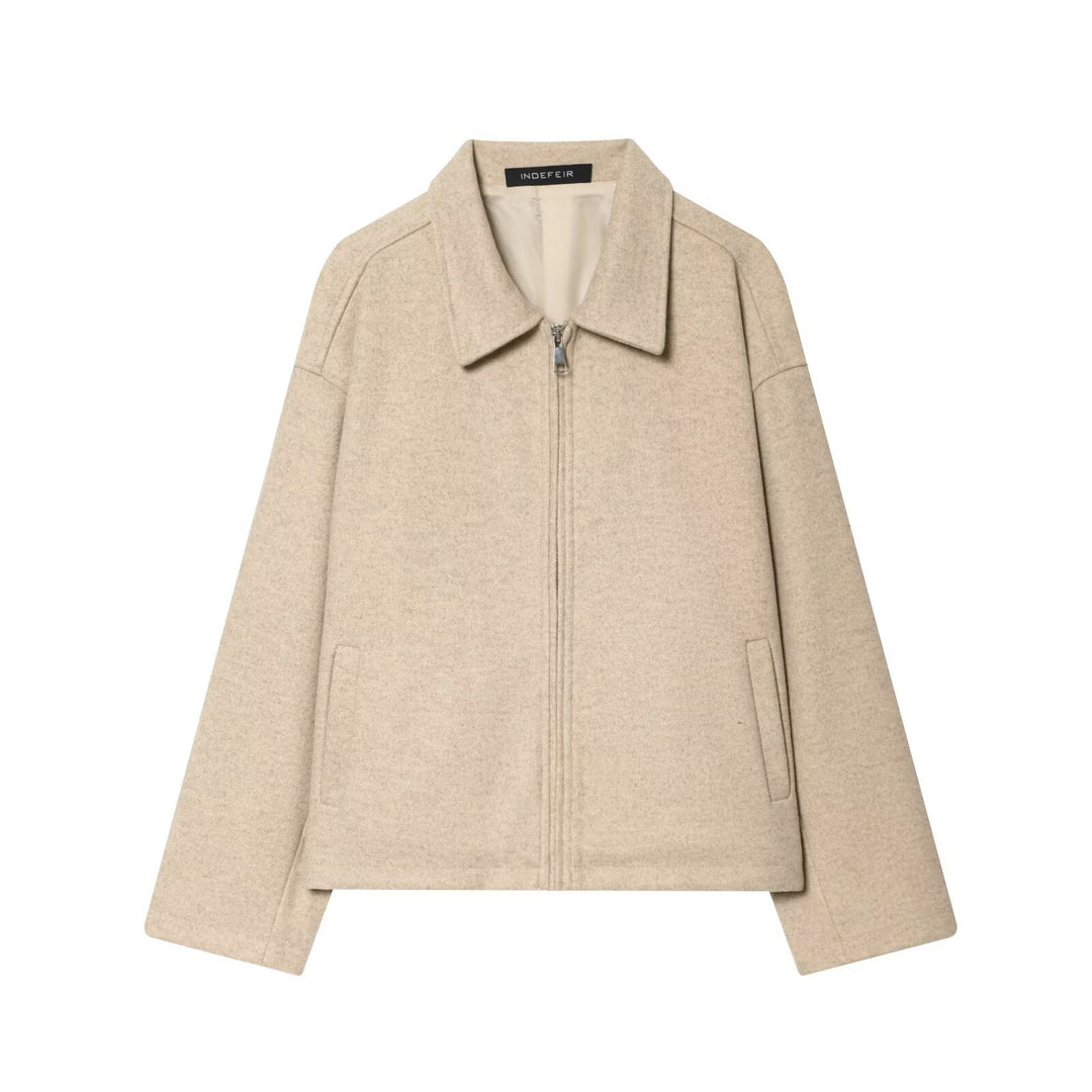 Damen Boxy Wollmix-Blousonjacke mit Reißverschluss und Hemdkragen Shop Nory