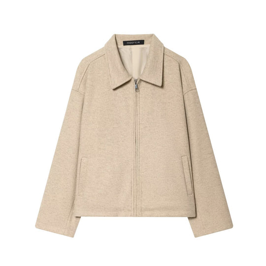 Damen Boxy Wollmix-Blousonjacke mit Reißverschluss und Hemdkragen Shop Nory