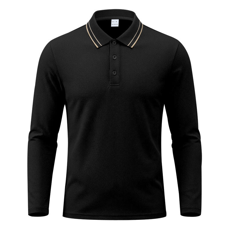 Herren Langarm-Polo aus strukturierter Piqué-Baumwollmischung mit Kontrastkragen Shop Nory