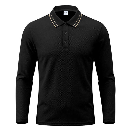 Herren Langarm-Polo aus strukturierter Piqué-Baumwollmischung mit Kontrastkragen Shop Nory