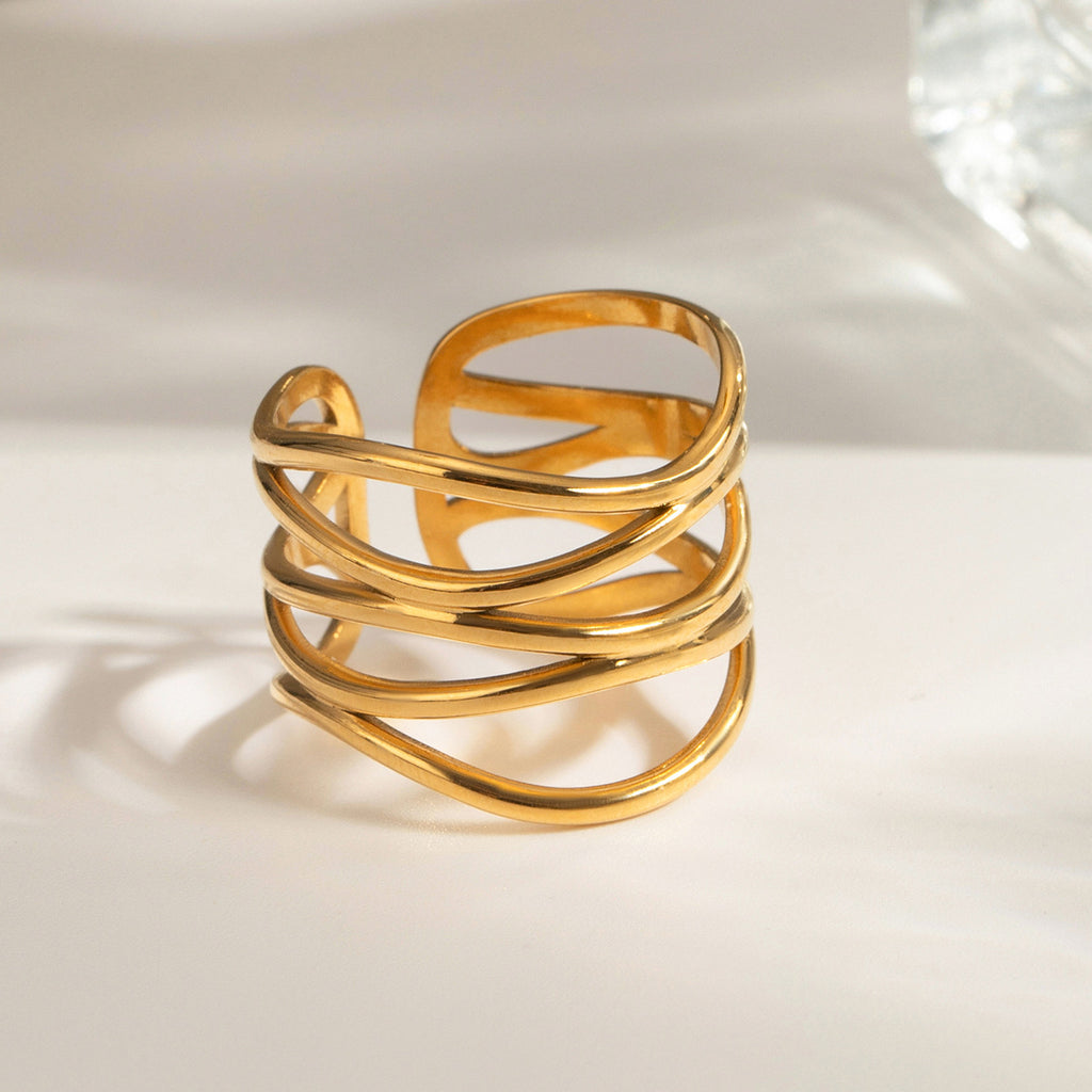 Damen Offener Ring mit modernem geschwungenem Design aus hypoallergenem Edelstahl Shop Nory