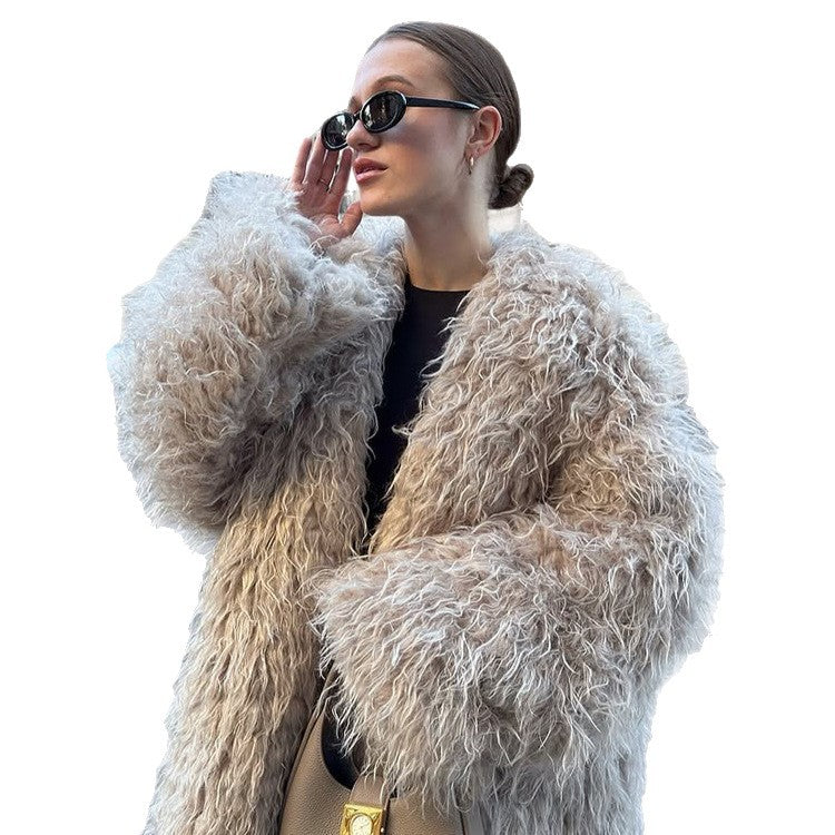 Damen Oversize lockiger Kunstpelz-Mantel im Shaggy‑Look Shop Nory