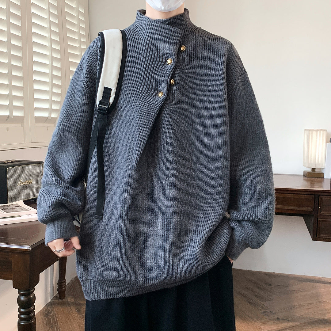 Herren Oversize-Rippenpullover mit asymmetrischem Knopfkragen Shop Nory