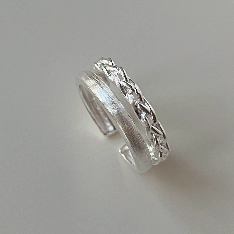 Damen Offener Silberring mit geflochtenem und glänzendem Design Shop Nory