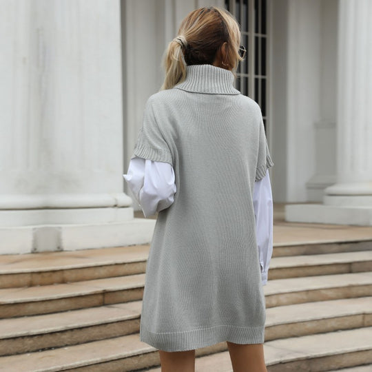 Damen Strickkleid mit Rollkragen, Zopfmuster und ärmelloser Tunika-Silhouette Shop Nory
