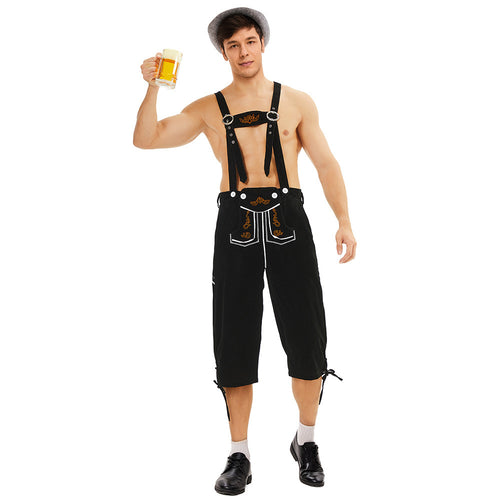 Herren nan knielange Wildlederimitat Lederhose mit detaillierter Stickerei Shop Nory