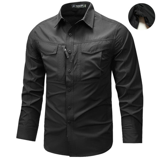 Herren Langarm Outdoor-Hemd mit Ripstop, Brustklappen und Reißverschlusstasche Shop Nory