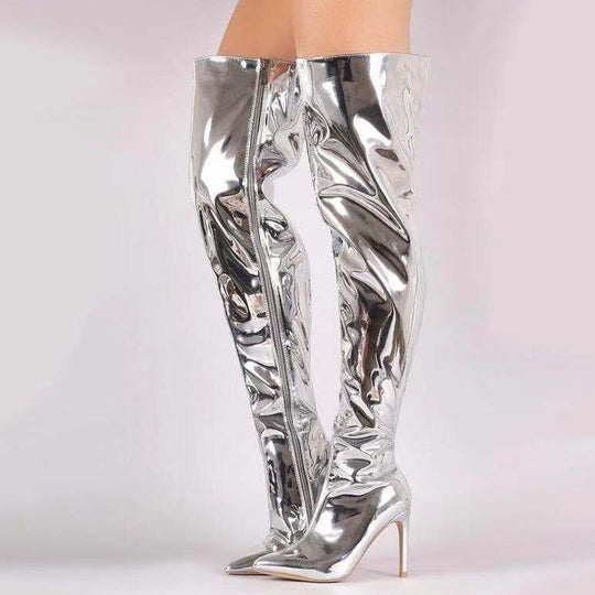 Damen Overknee Stiefel mit glänzender Oberfläche und elegantem Stiletto-Heel