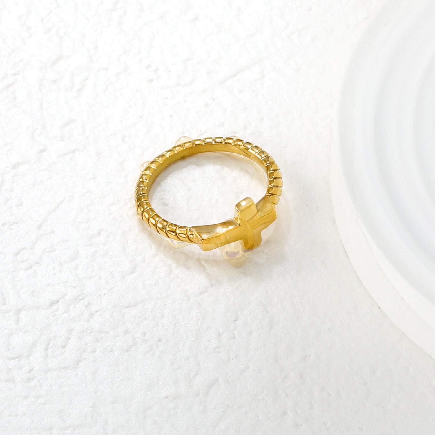 Damen Ring mit modernem Kreuzdesign und elegantem eingearbeitetem Muster Shop Nory